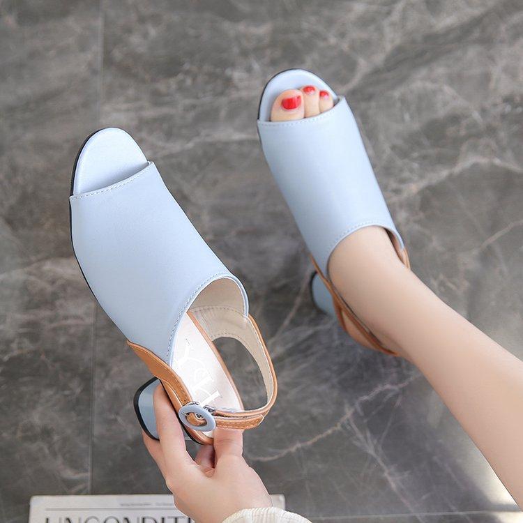 Elegant Mid-Heel Roman Leather Fish Mouth Sandals