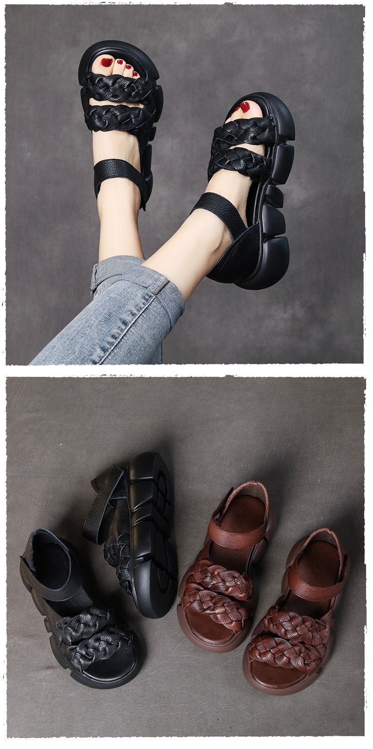 Handmade Woven Versatile Leather Soft Retro Sandals