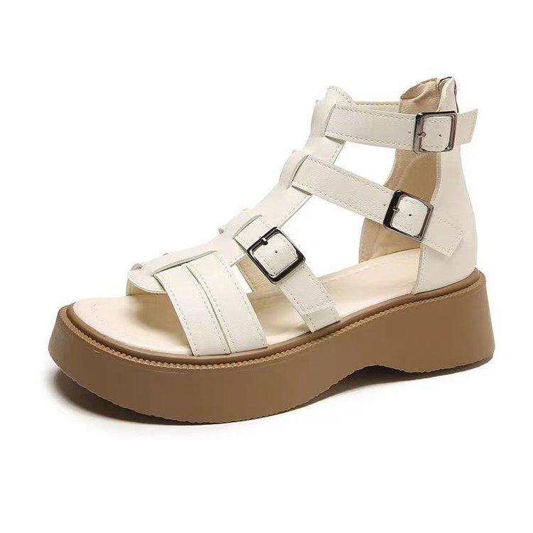 Leather Heightening Casual Hollow Zipper Sandals