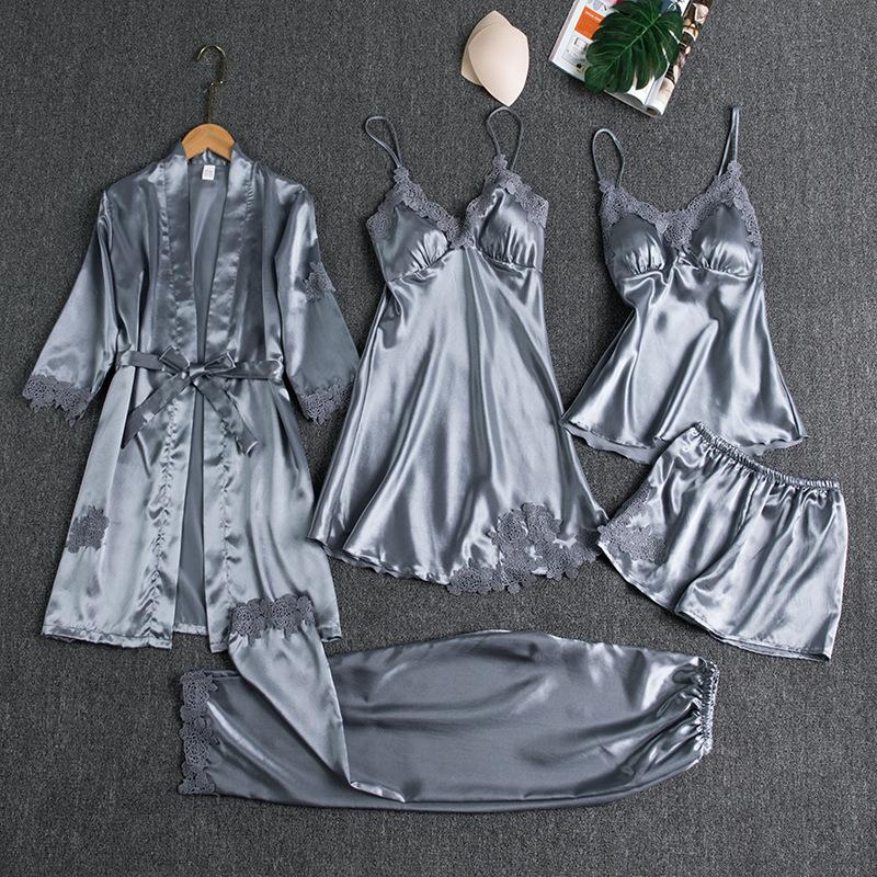 Satin Lace Pajamas Suits(5 PIECES)