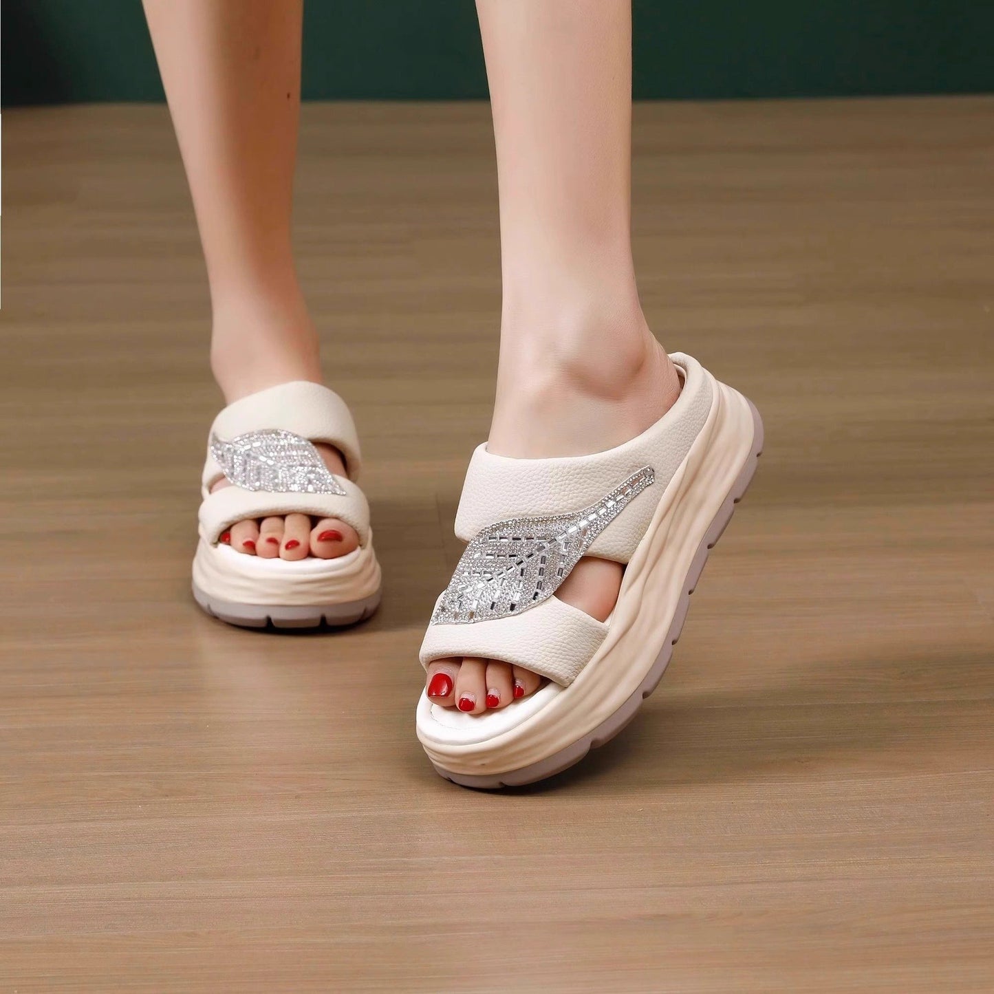 Modern Leaf Leather Comfy Slippers