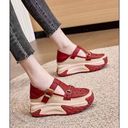 Retro Leather Metal Buckle Roman Height Shoes