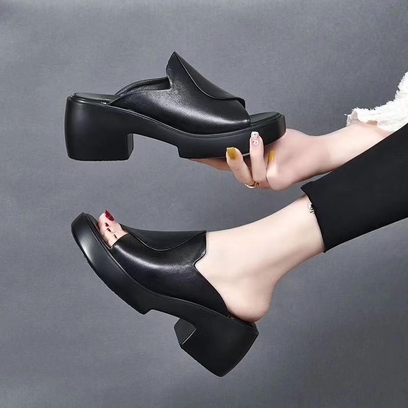 Chunky Leather Casual Waterproof Walking Slippers