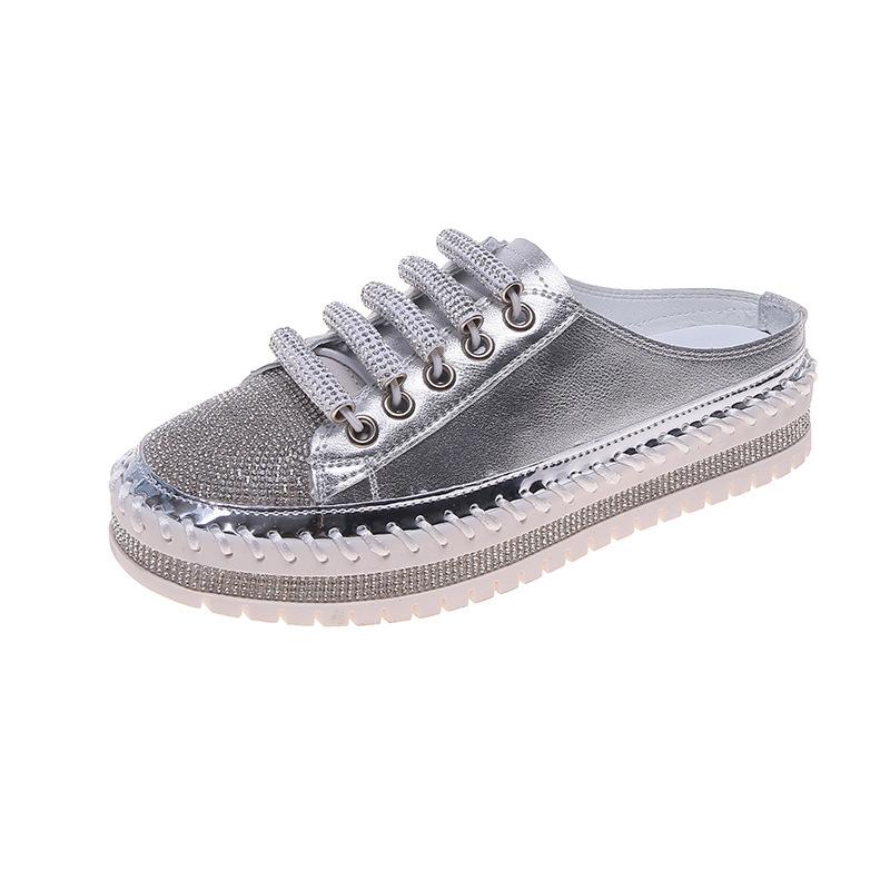 Crystals Bling Leather Round Toe Slippers
