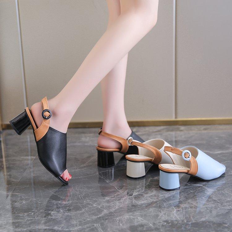 Elegant Mid-Heel Roman Leather Fish Mouth Sandals