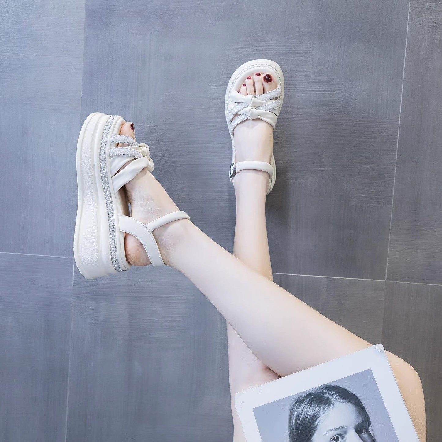 Sequins Buckle Waterproof Sandals