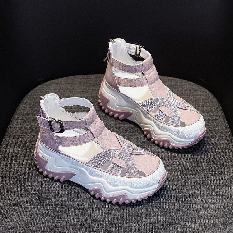 Gothic Thick-Sole Leather Rhinestone Sandals