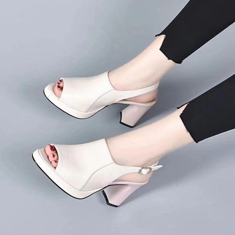 Fish Mouth Block Elegant High Heels Sandals