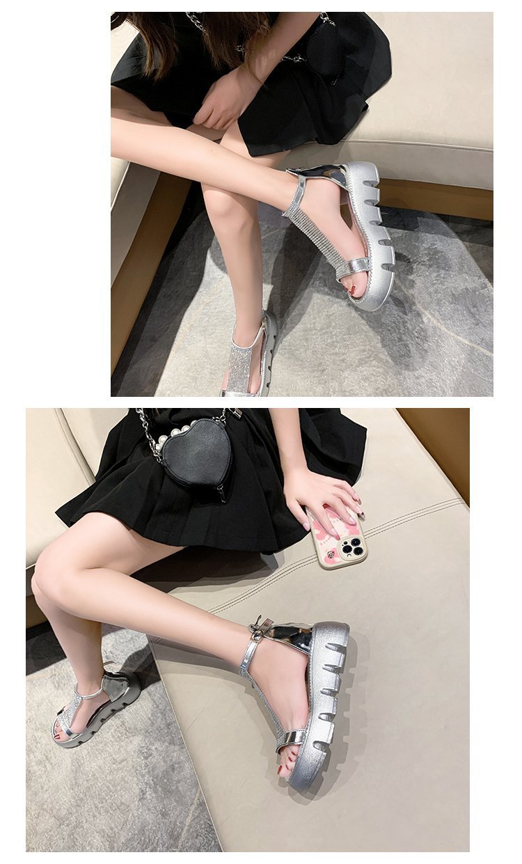 Bling Strap Casual Zipper Platform Sandals