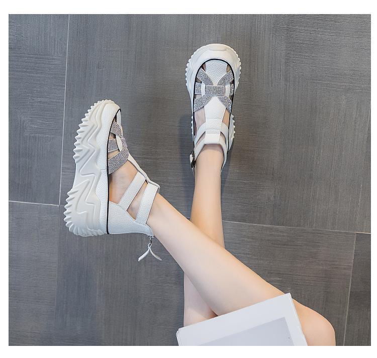 Gothic Thick-Sole Leather Rhinestone Sandals