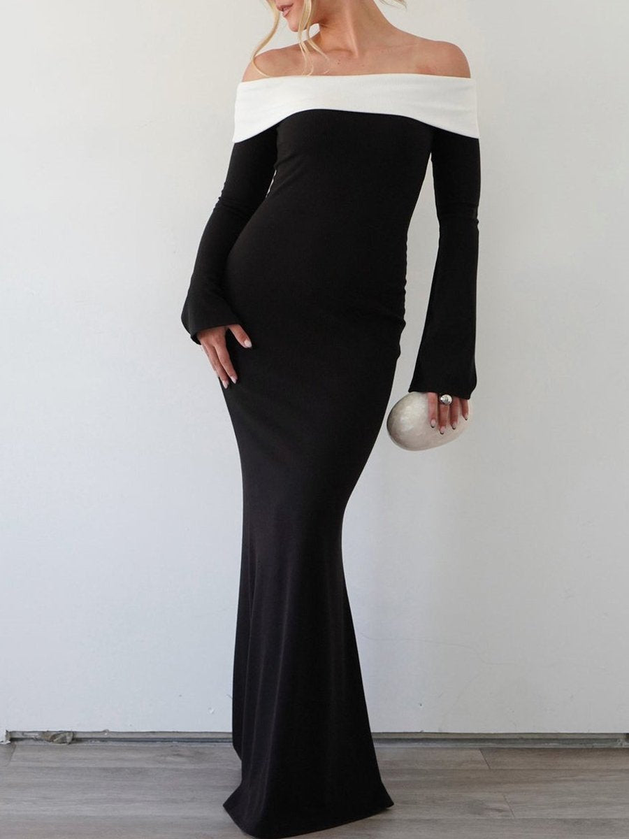 Fashion Off Shoulder Contrast Hip Dress