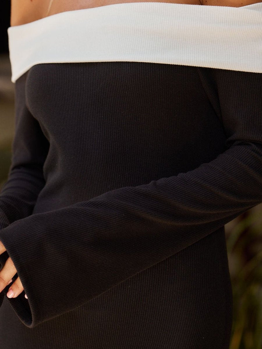 Fashion Off Shoulder Contrast Hip Dress