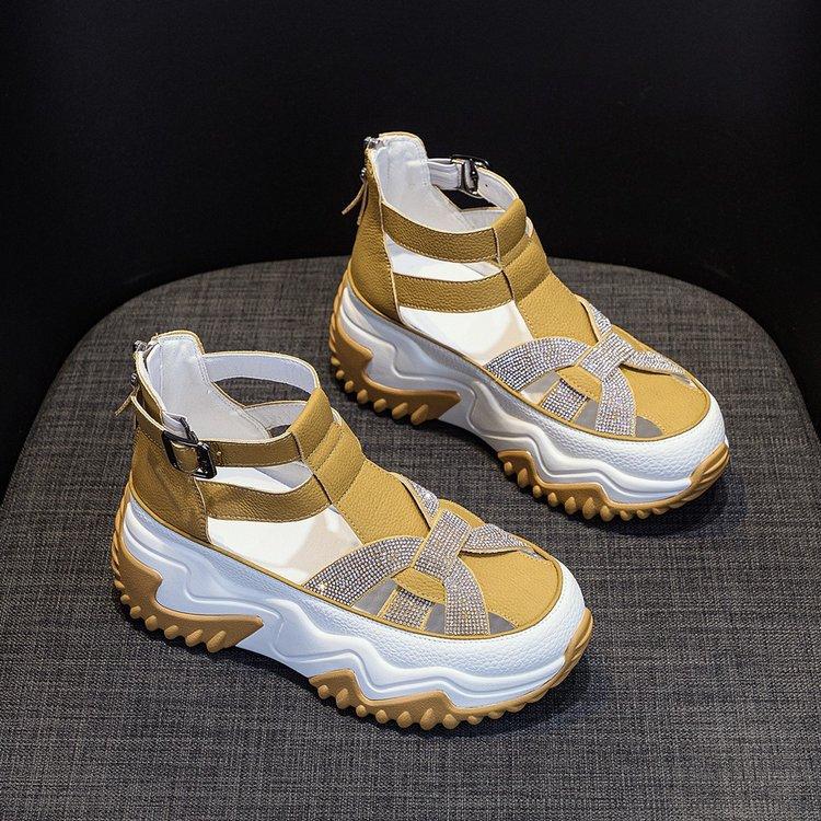 Gothic Thick-Sole Leather Rhinestone Sandals