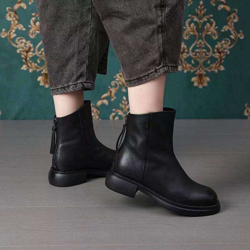 Back Zipper Leather Martin Boots
