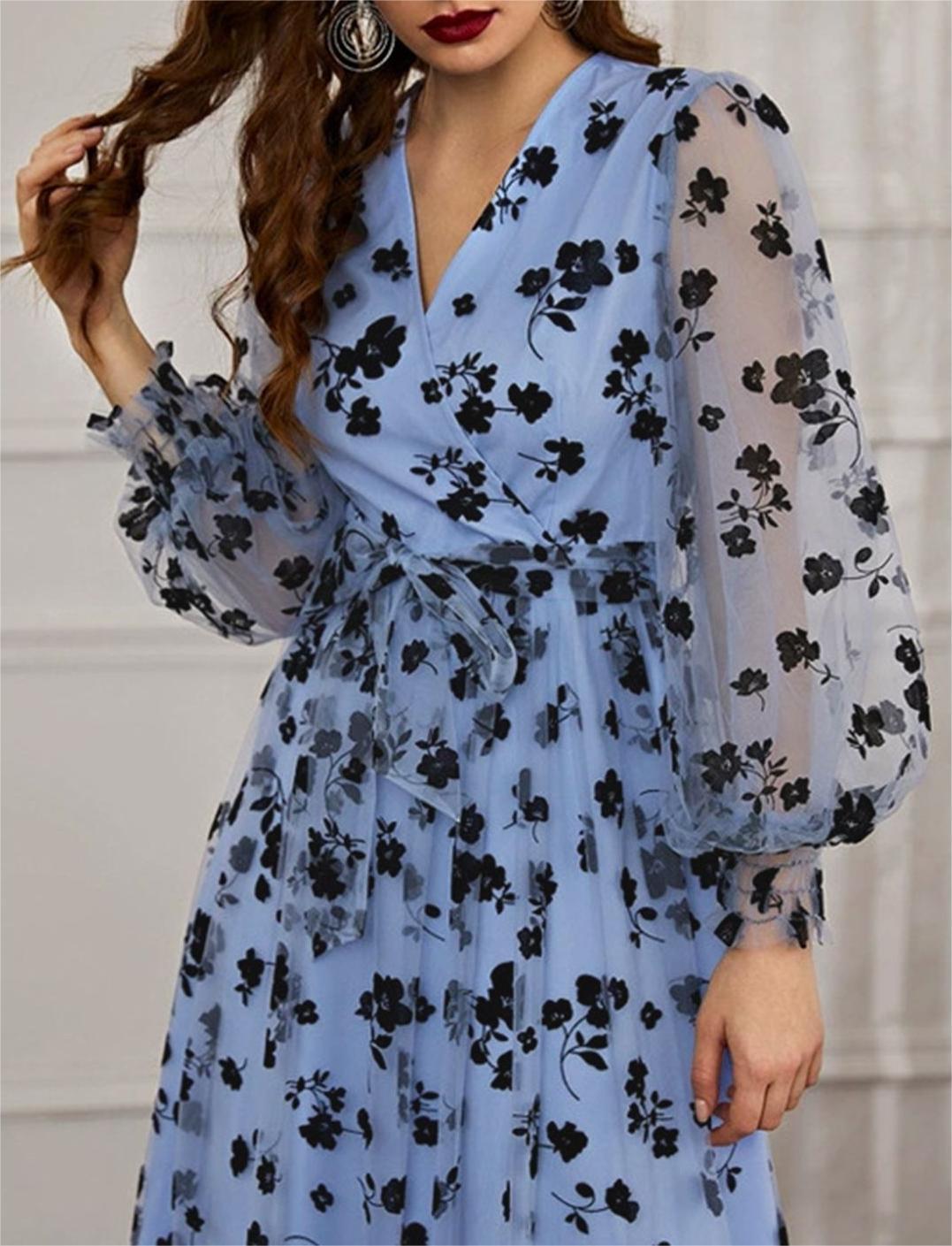 3D Posy Mesh Wrap Maxi Dress