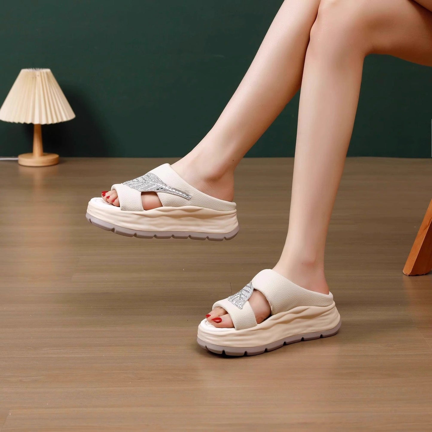 Modern Leaf Leather Comfy Slippers