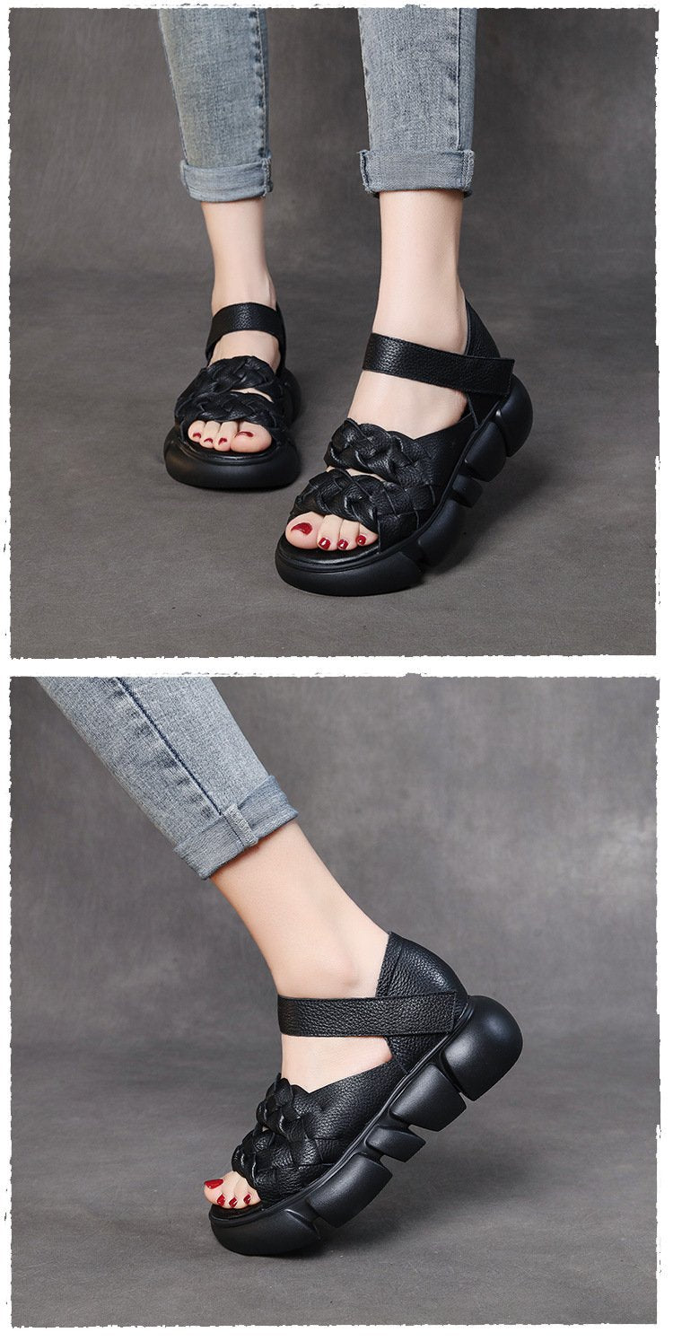 Handmade Woven Versatile Leather Soft Retro Sandals