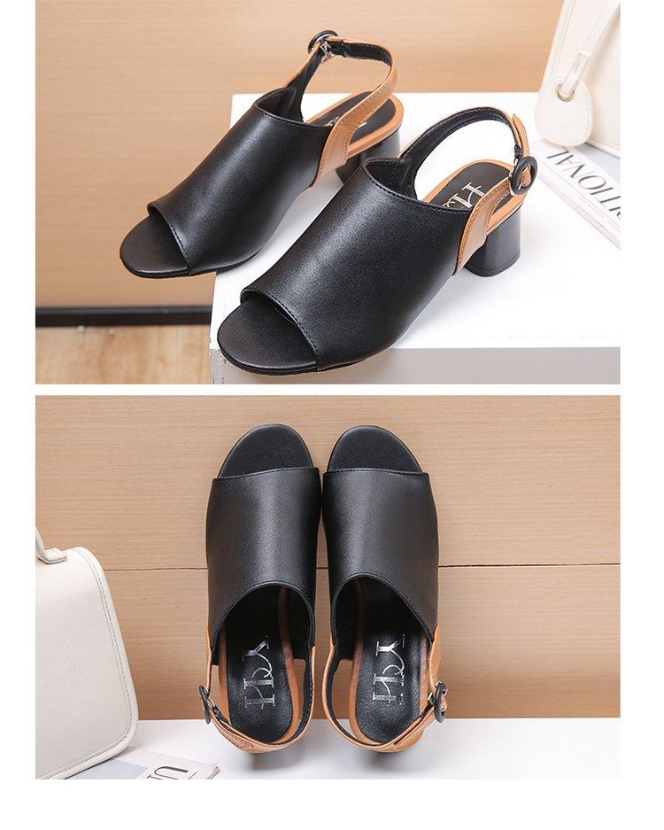 Elegant Mid-Heel Roman Leather Fish Mouth Sandals
