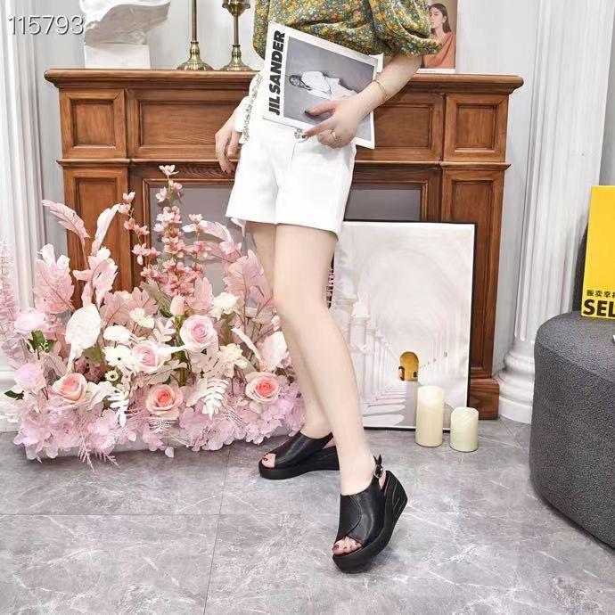 Fish Mouth Slope Heel Leather Clasp Sandals