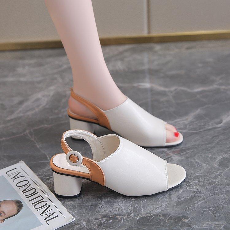 Elegant Mid-Heel Roman Leather Fish Mouth Sandals