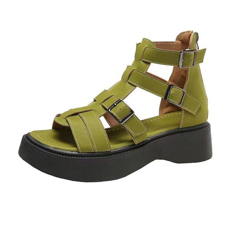 Leather Heightening Casual Hollow Zipper Sandals
