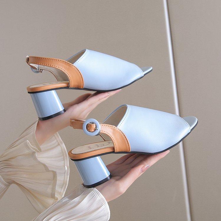 Elegant Mid-Heel Roman Leather Fish Mouth Sandals