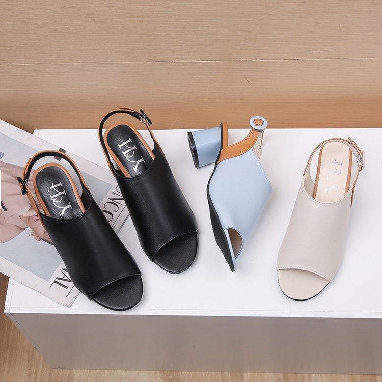 Elegant Mid-Heel Roman Leather Fish Mouth Sandals