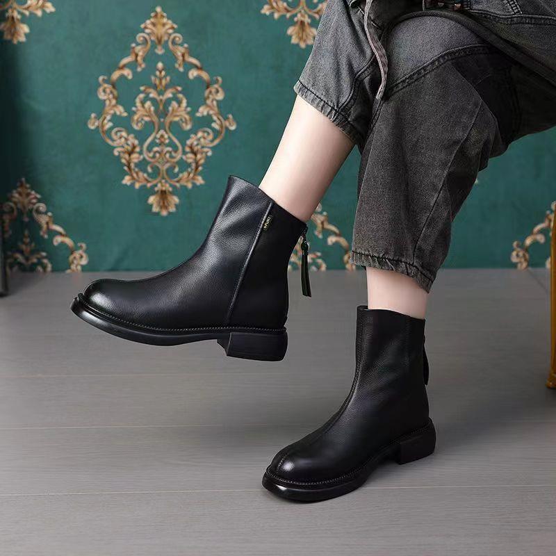 Back Zipper Leather Martin Boots