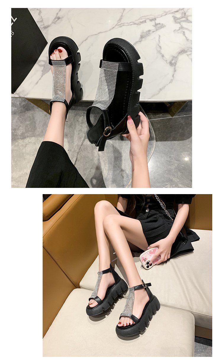 Bling Strap Casual Zipper Platform Sandals