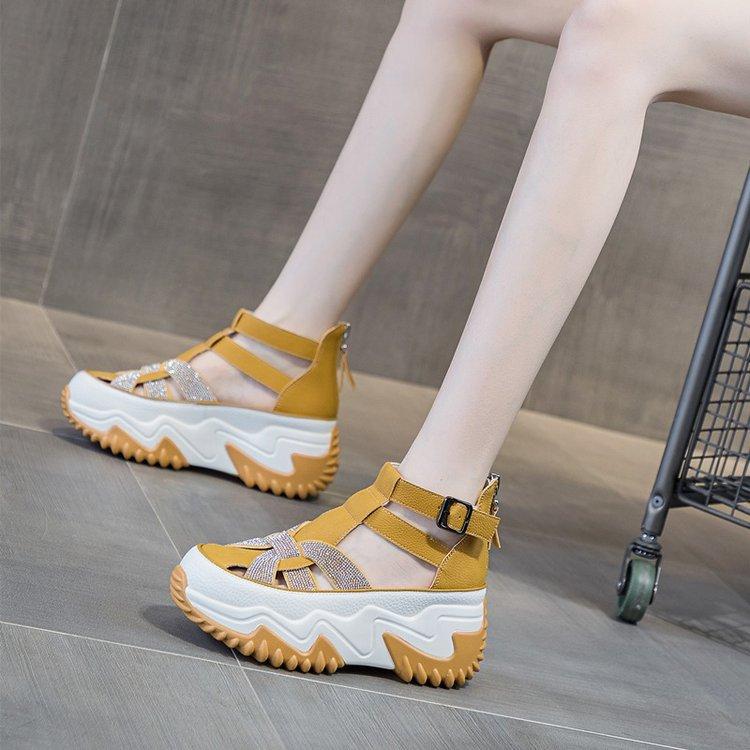 Gothic Thick-Sole Leather Rhinestone Sandals