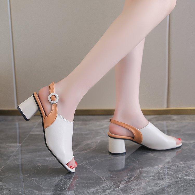 Elegant Mid-Heel Roman Leather Fish Mouth Sandals