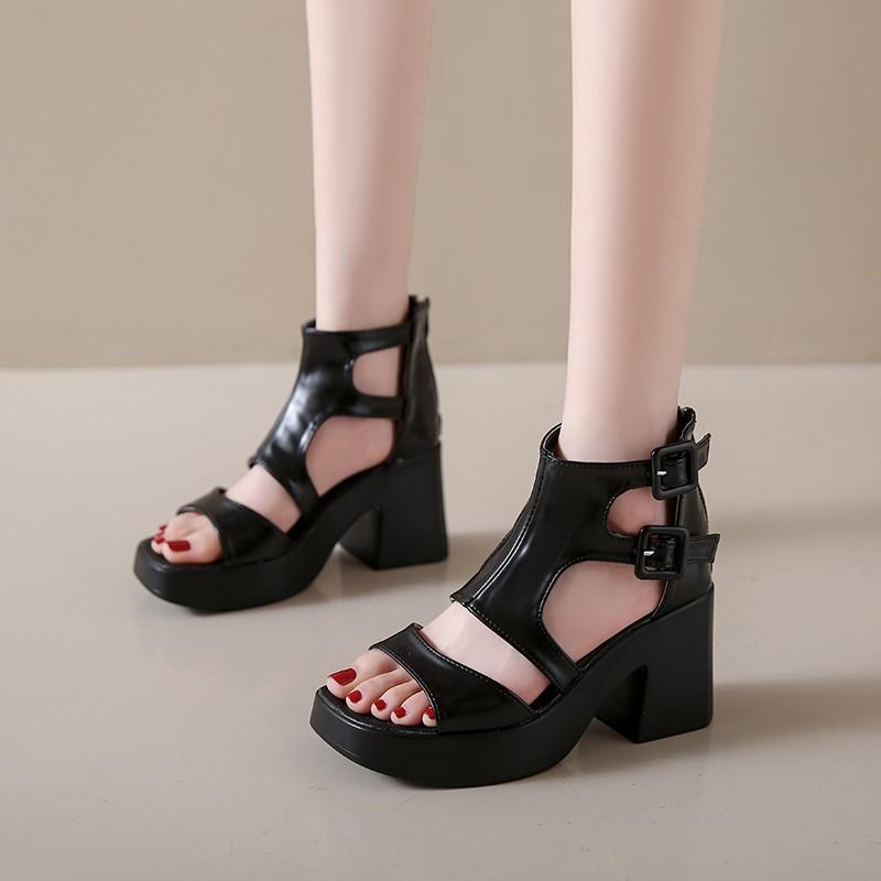 Cross-Strap Casual Roman High Heels Sandals