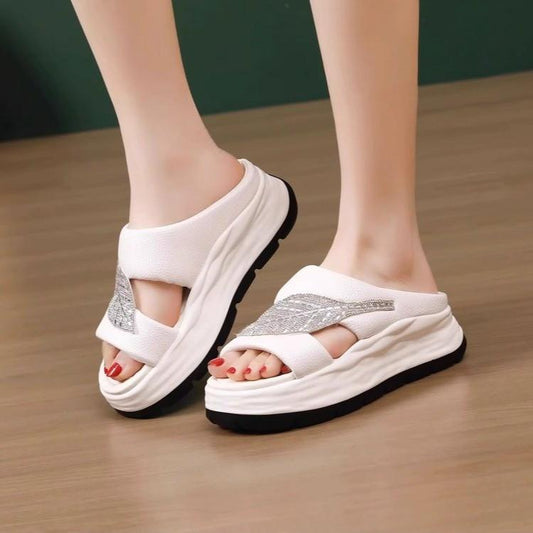 Modern Leaf Leather Comfy Slippers