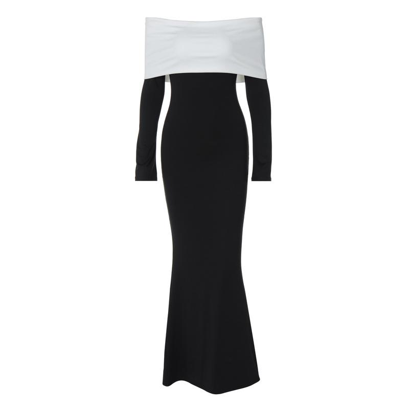 Fashion Off Shoulder Contrast Hip Dress