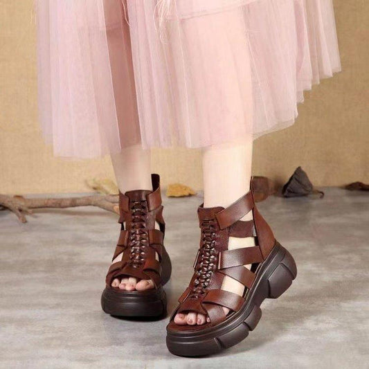 Comfortable Leather Retro Chunky Rocking Sandals