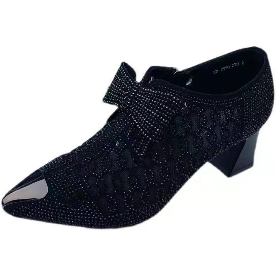 Rhinestone Bow Zipper Shoes