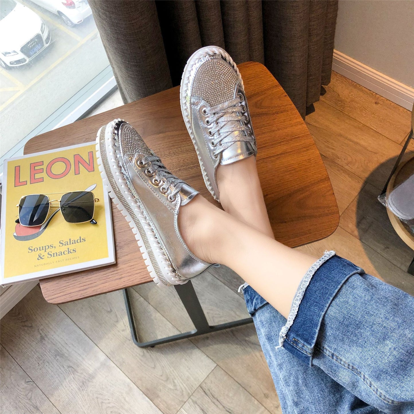 Crystals Bling Leather Round Toe Shoes