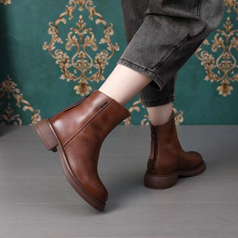Back Zipper Leather Martin Boots
