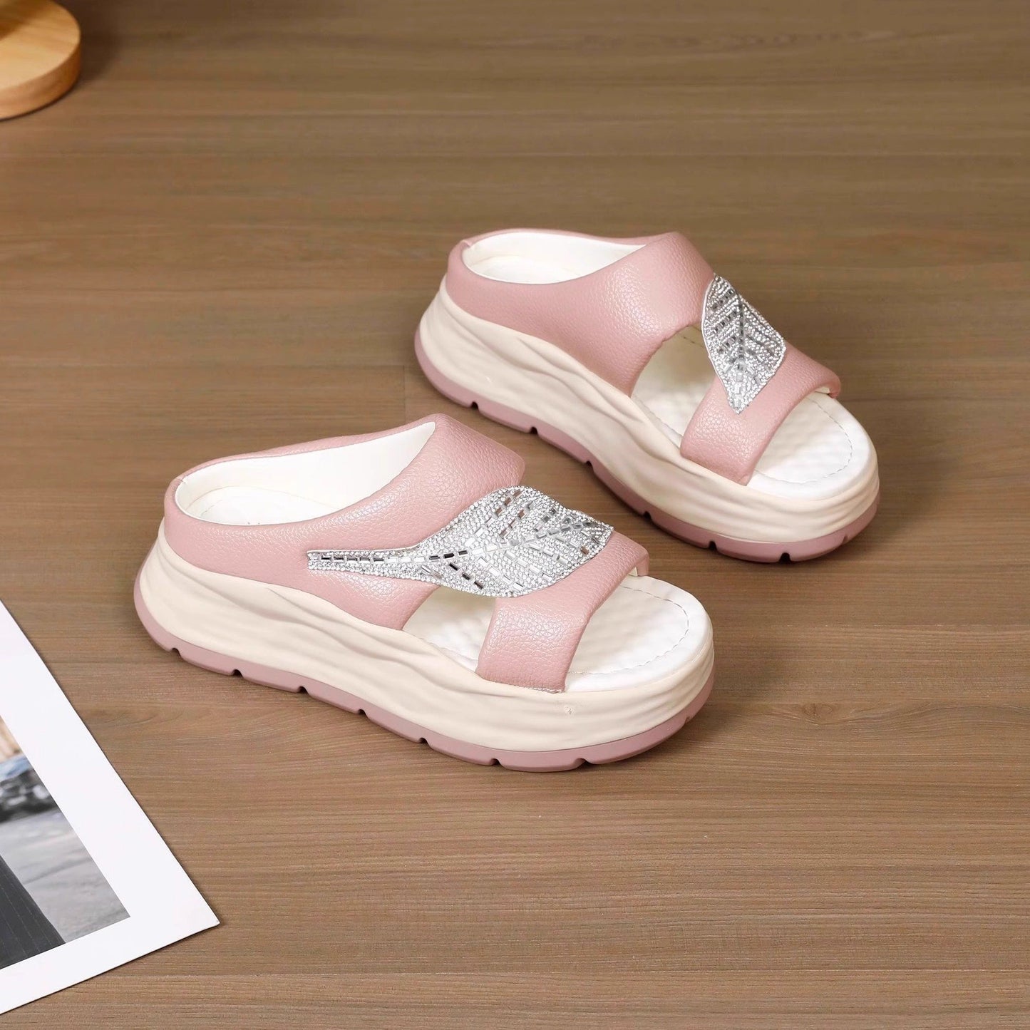 Modern Leaf Leather Comfy Slippers