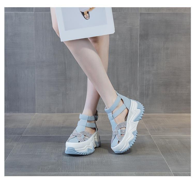 Gothic Thick-Sole Leather Rhinestone Sandals