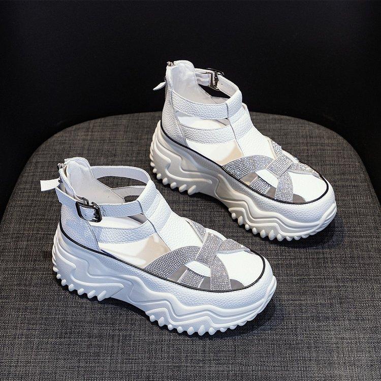 Gothic Thick-Sole Leather Rhinestone Sandals