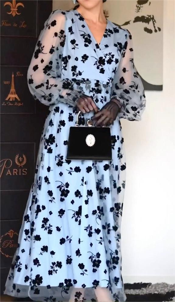 3D Posy Mesh Wrap Maxi Dress