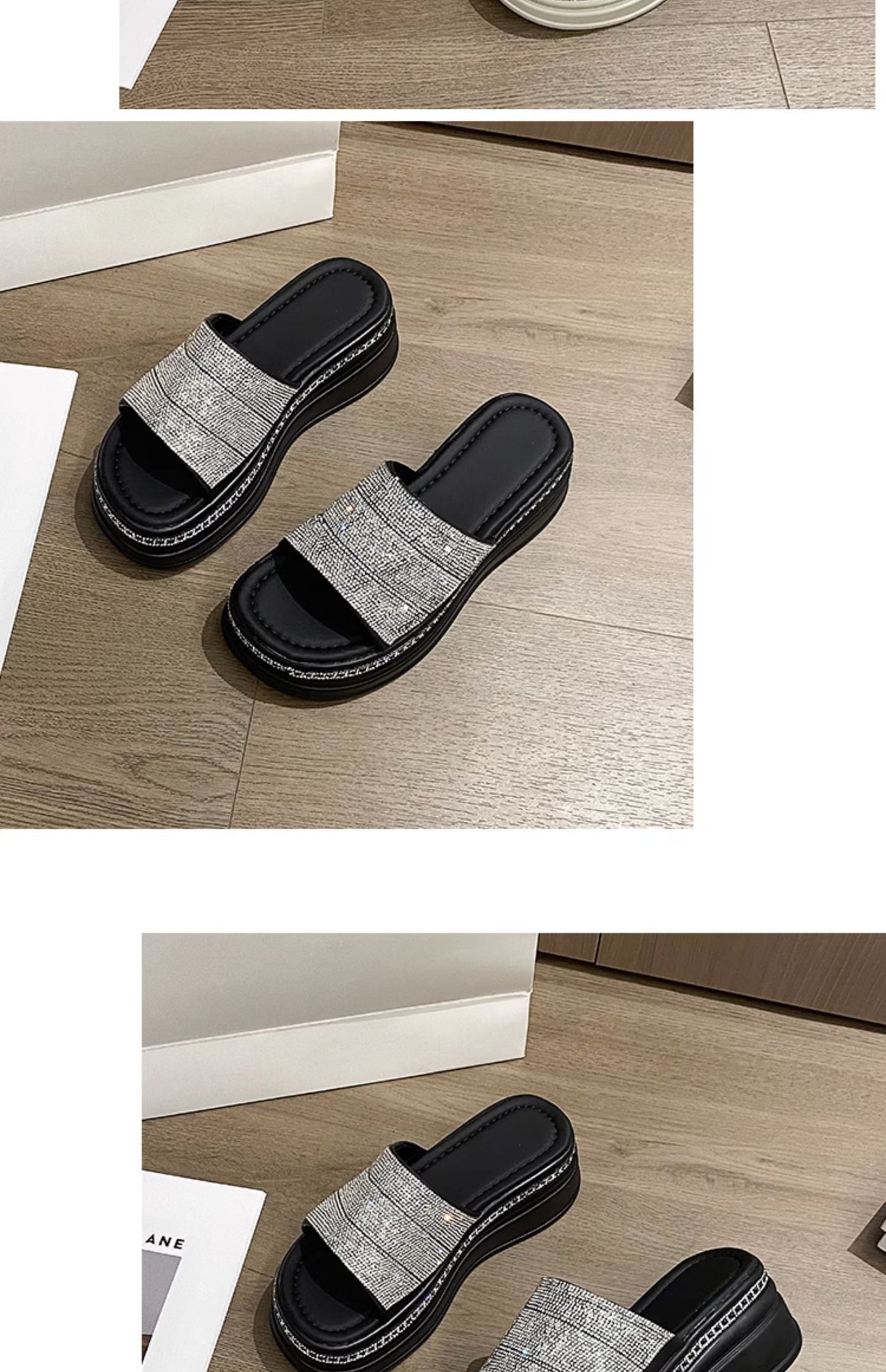 Platform Casual Thick-Sole Rhinestone Slippers
