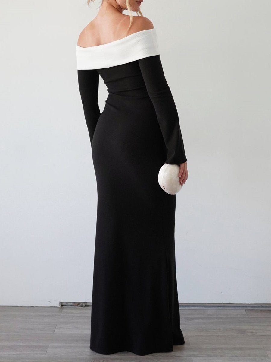 Fashion Off Shoulder Contrast Hip Dress