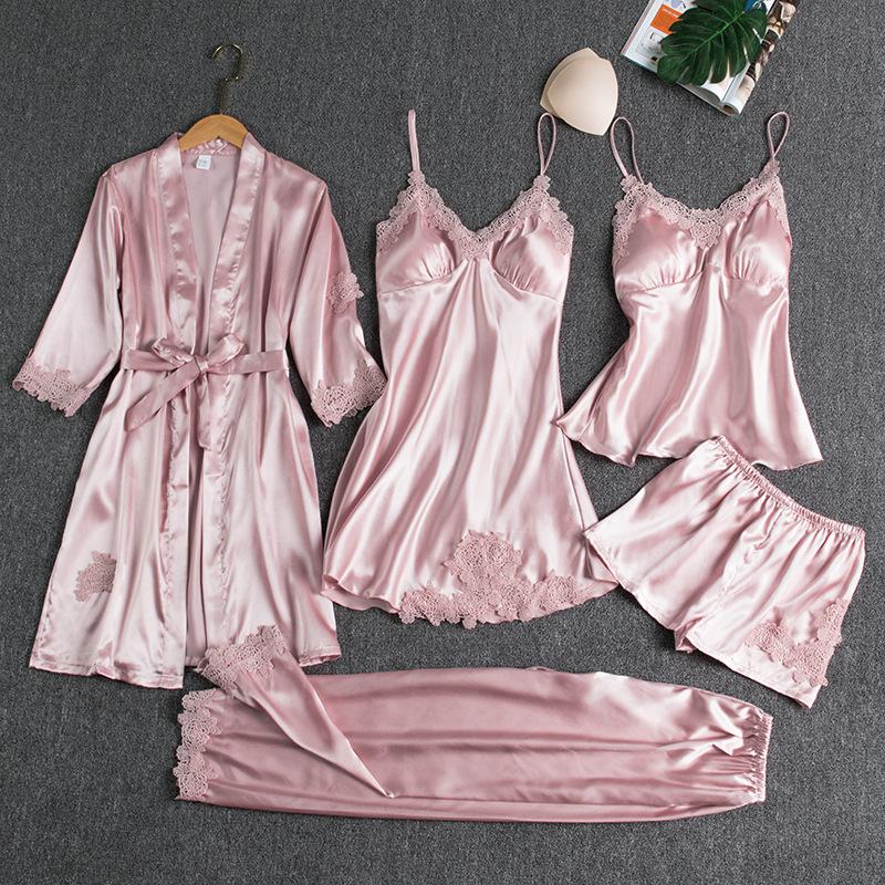 Satin Lace Pajamas Suits(5 PIECES)