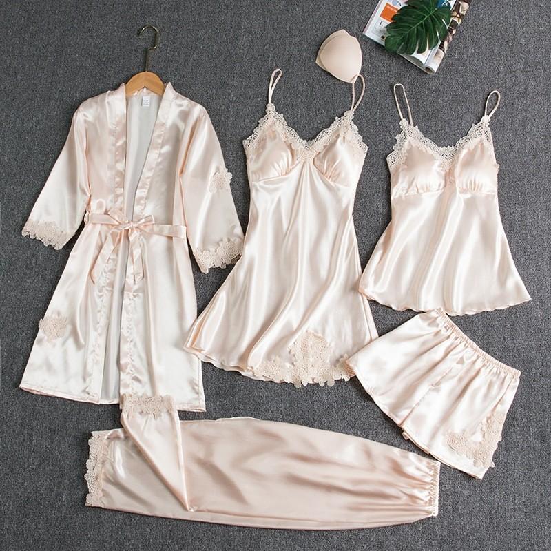 Satin Lace Pajamas Suits(5 PIECES)
