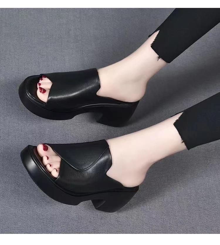 Chunky Leather Casual Waterproof Walking Slippers