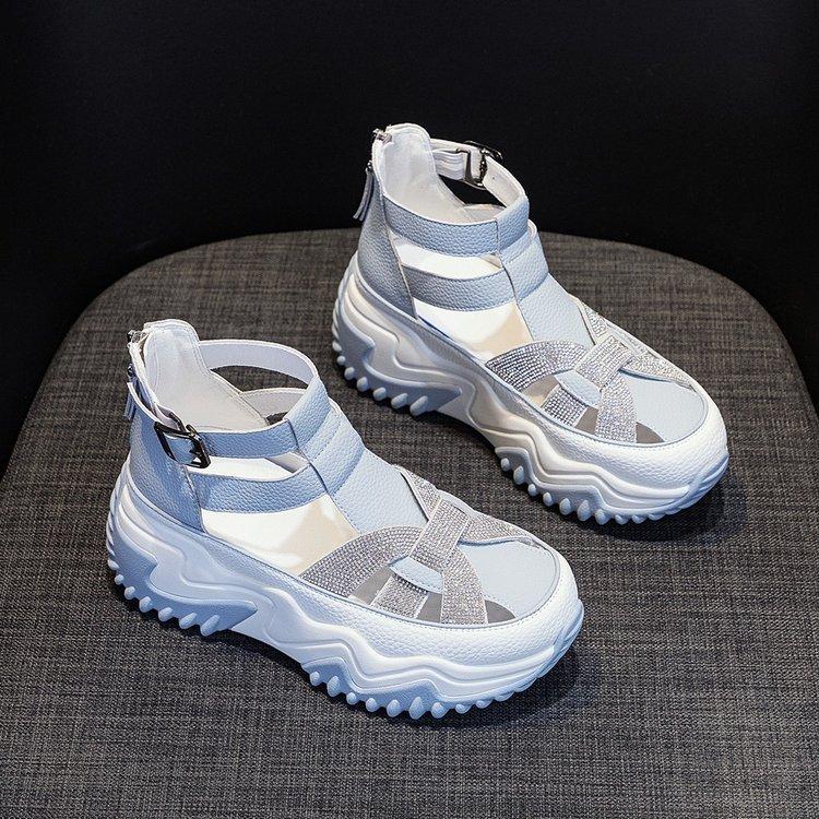 Gothic Thick-Sole Leather Rhinestone Sandals