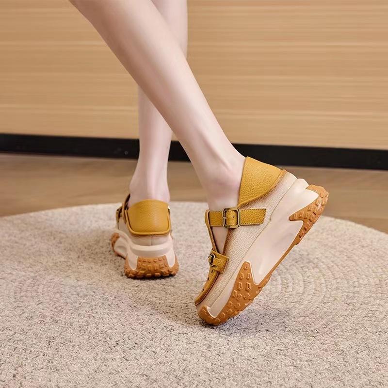 Retro Leather Metal Buckle Roman Height Shoes