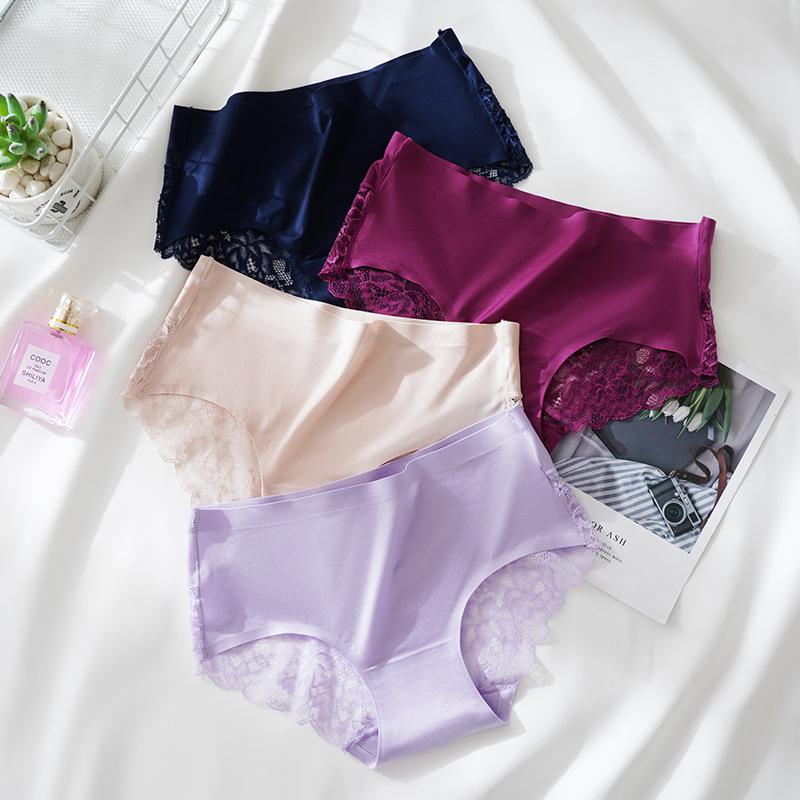 Ice Silk Lace Patchwork Seamless Gynecological Panties